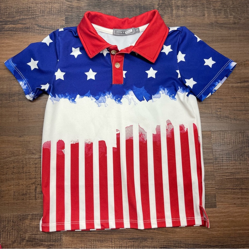 🇺🇸Boys patriotic / 4th of July polo size 4 • sister dress avail in size 8